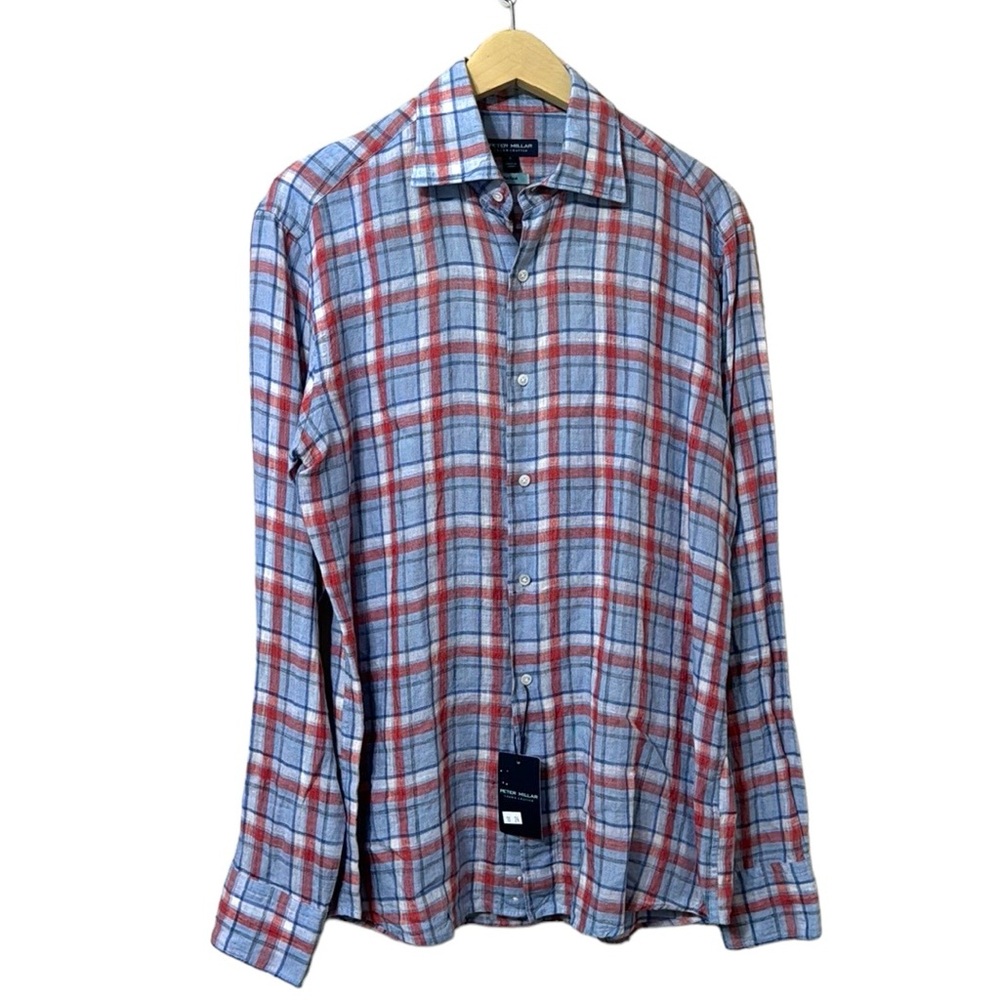 Peter Millar Crown Crafted Sadler Linen Button Down Sport Shirt Size Small
